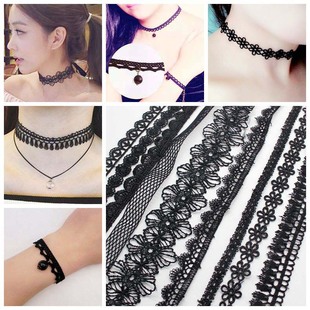 锁骨链项圈细花边女颈带手链lolita饰品黑色蕾丝辅料 diy手工饰品