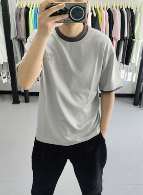 2025夏新款拼接时尚圆领潮牌丝光棉韩版半袖短袖T恤字母印花打底