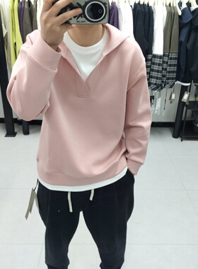 2025新款长袖套头卫衣假两件潮流刺绣舒适百搭男士体恤欧品上衣潮