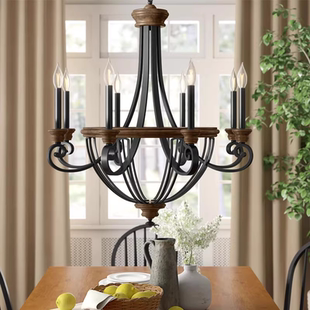 乡村复古木艺客厅吊灯创意5头8头蜡烛书房楼梯间民宿酒店吊灯 美式