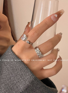 超闪锆石三层戒指女气质轻奢