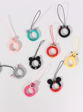 ins风可爱猫形状硅胶指环圈绳手机扣挂绳短款挂件链子钥匙u盘挂饰