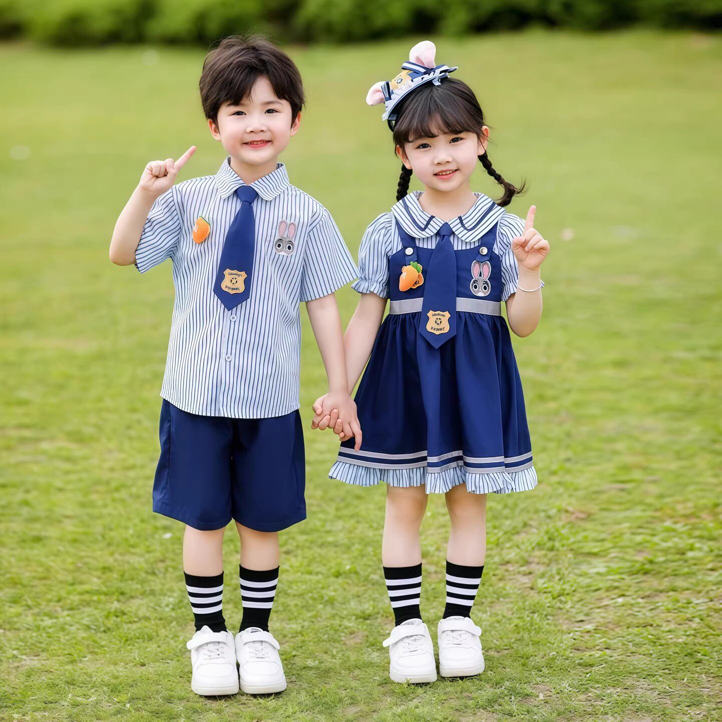 男童套装疯狂动物城尼克狐狸演出服朱迪兔子儿童演出服短袖学院风