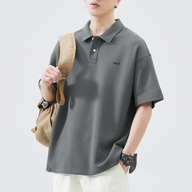 男士polo衫夏季潮流百搭纯色基础款日系潮牌透气宽松翻领短袖t恤