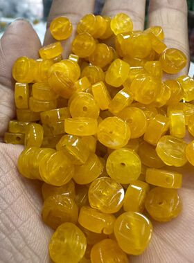 黄色石英岩7MM左右金钱扣饰品配件手工串珠材料散珠配件