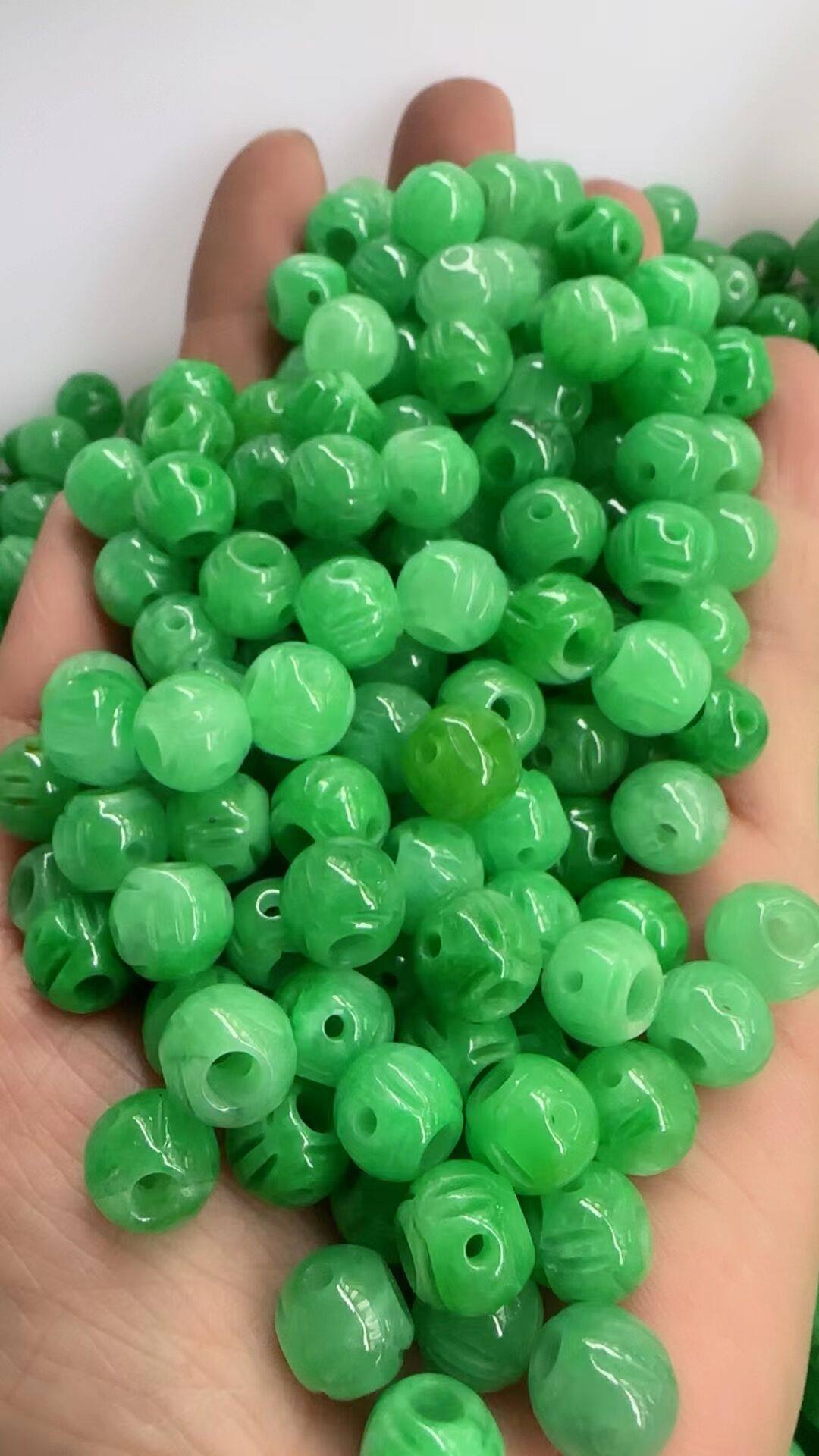 翡翠干青雕镂空雕刻金钱圆珠diy项链手串时尚民族风配件饰品