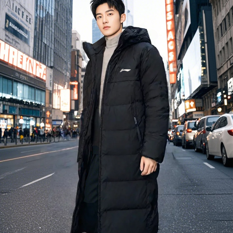李宁长款羽绒服男女款过膝连帽