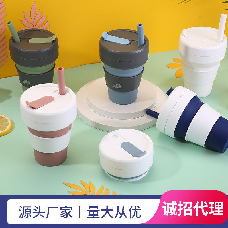 网红加厚款硅胶伸缩折叠咖啡杯大容量16盎司即475ML和12OZ厦门厂