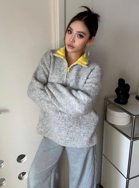 Fan LeoNa 撞色高领半拉链加厚老钱羊驼毛毛衣女冬季羊毛衫 25-43