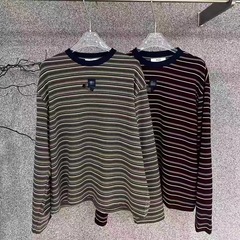 欧洲站2025秋季新款PH23拼色圆领胸前小标条纹长袖T恤女上衣4560