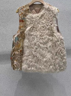 欧洲站新中式圆领桑蚕丝金线羊羔毛细闪夹棉马甲 21801