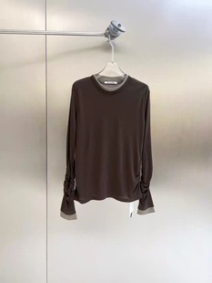 .欧洲站FANLEONA圆领抽褶结收腰上衣构双层打底长袖 5282 T恤女