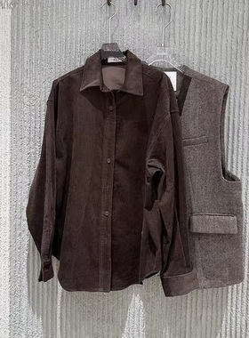 欧洲站2025秋冬新款PH23净版长袖衬衫+v领马夹休闲两件套女4663