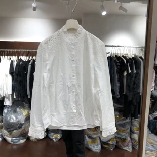 衬衫 立领镂空刺绣百搭单排扣长袖 上衣0115 女MILAN 欧洲站2026春季