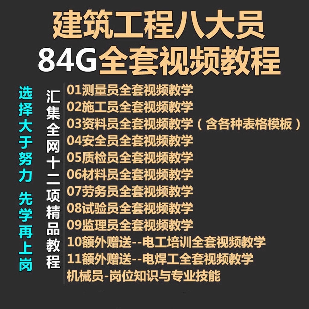 施工员资料员建筑工地八大员全套视频教程材料员测量员教学视频