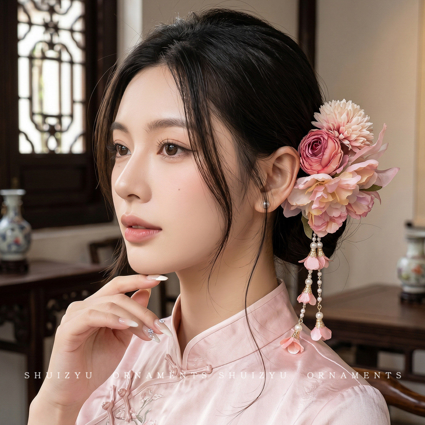 芒果仿真花朵发夹高级感夹子温柔风发卡丸子头侧边边夹头饰饰品mg