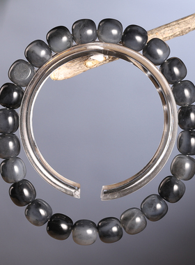 和田玉青花籽料老型珠手串单圈