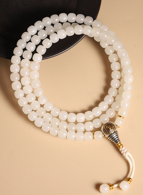 和田玉籽料白玉108佛珠手串