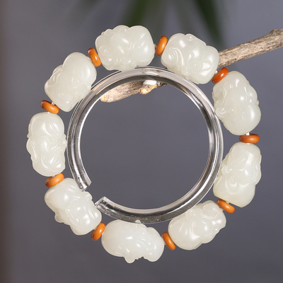 和田玉籽料白玉十八罗汉手串