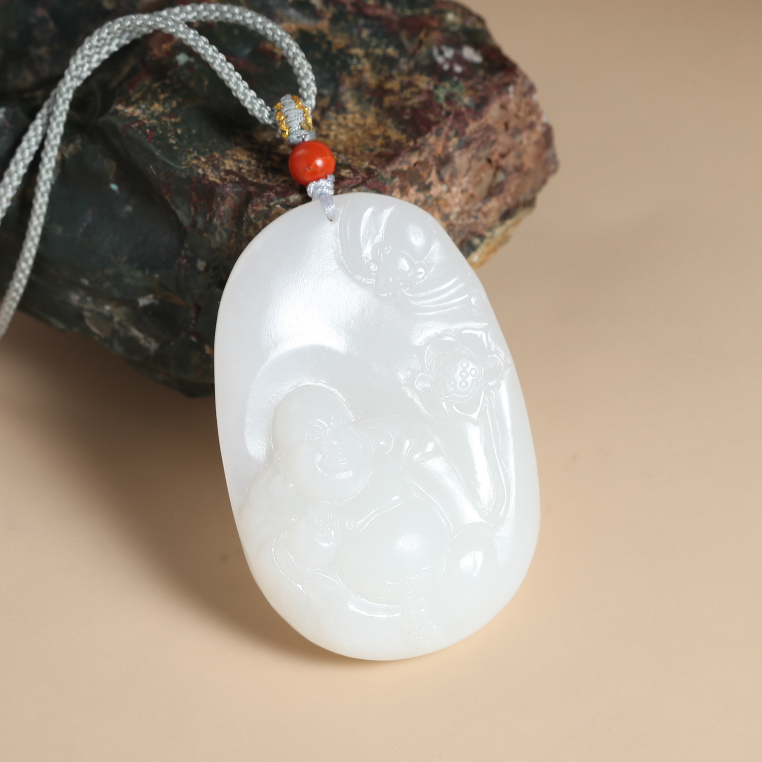 新疆和田玉羊脂白玉弥勒佛笑佛吊坠天然玉石男女佛公挂件玉佩将将