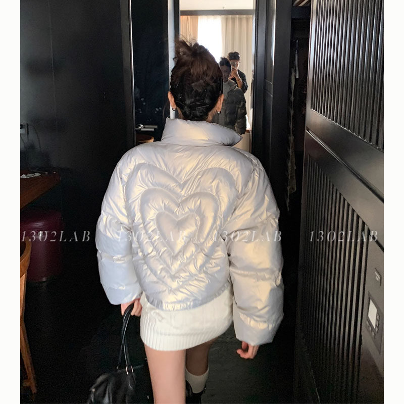 韩国chic2025冬季新品设计感冬新款抽绳短款宽松爱心棉服外套女