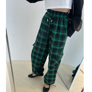 韩国chic2026春季新品宽松显瘦休闲慵懒时尚好看百搭格纹裤子女潮
