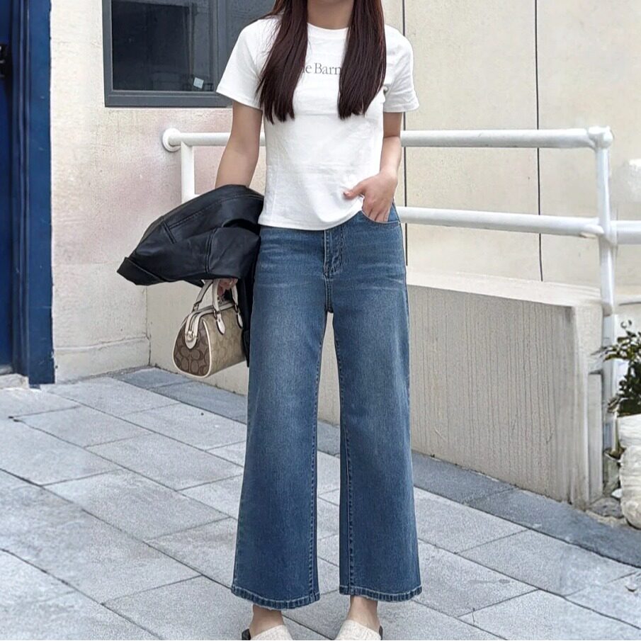 2026春季新款复古蓝直筒阔腿裤大码女装胖MM梨型身材百搭牛仔裤子