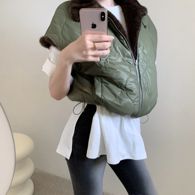 韩国东大门复古洋气高领宽松百搭水貂绒毛皮草两穿马甲外套2025