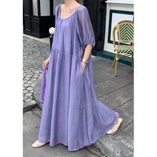 日韩chic2026夏季新品新款宽松显瘦长款中长款裙子女长裙连衣裙
