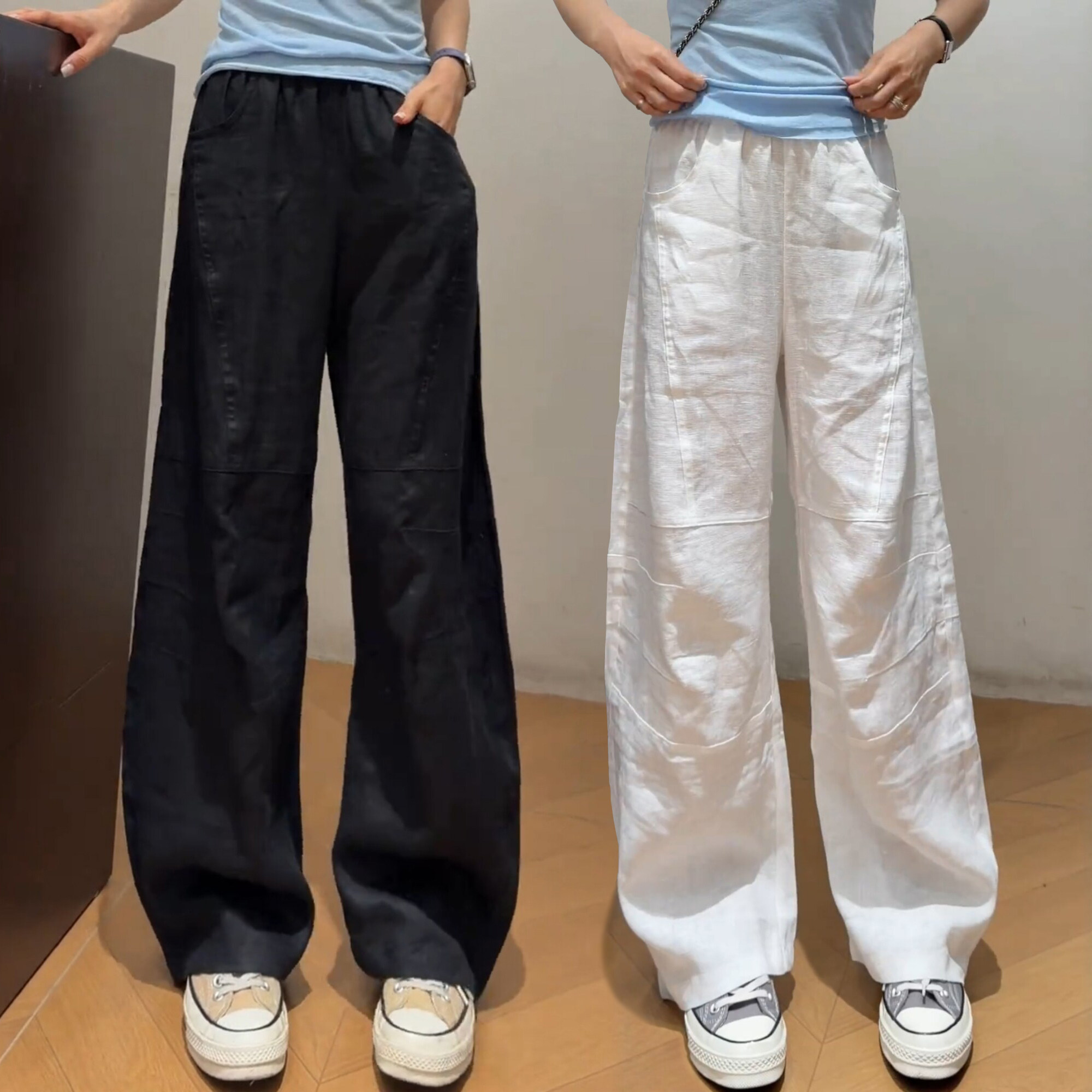2026夏季薄款天丝弯刀休闲裤女高腰遮肉显瘦大码女装胖mm阔腿裤子