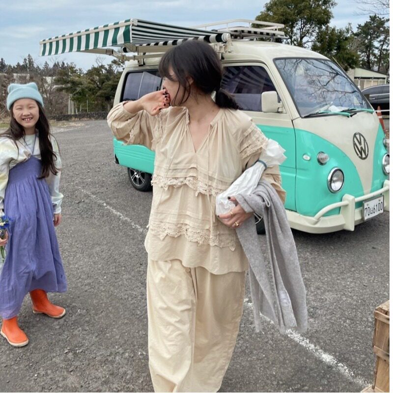 韩国chic2026春季套头裙子大码休闲灯笼袖设计宽松慵懒长袖连衣裙