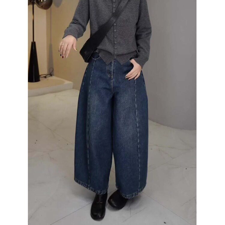 胖MM立体裁明线气球牛仔裤春夏女2026大码女装宽松阔腿裤萝卜裤子