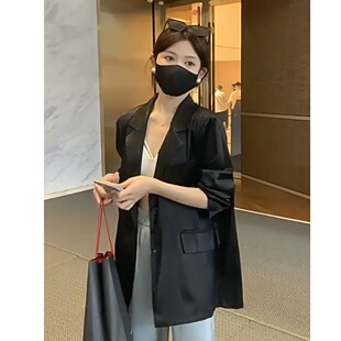醋酸西装外套女薄款2026春夏大码胖MM通勤气质休闲宽松慵懒风开衫