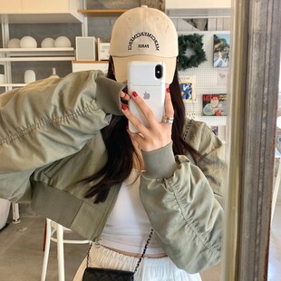 韩国chic2026春季新品宽松显瘦时尚百搭精致抽褶线䄂短款外套潮