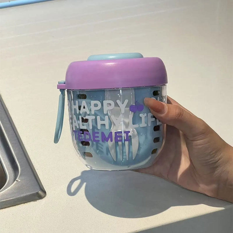 多巴胺水果杯便携沥水沙拉杯带叉