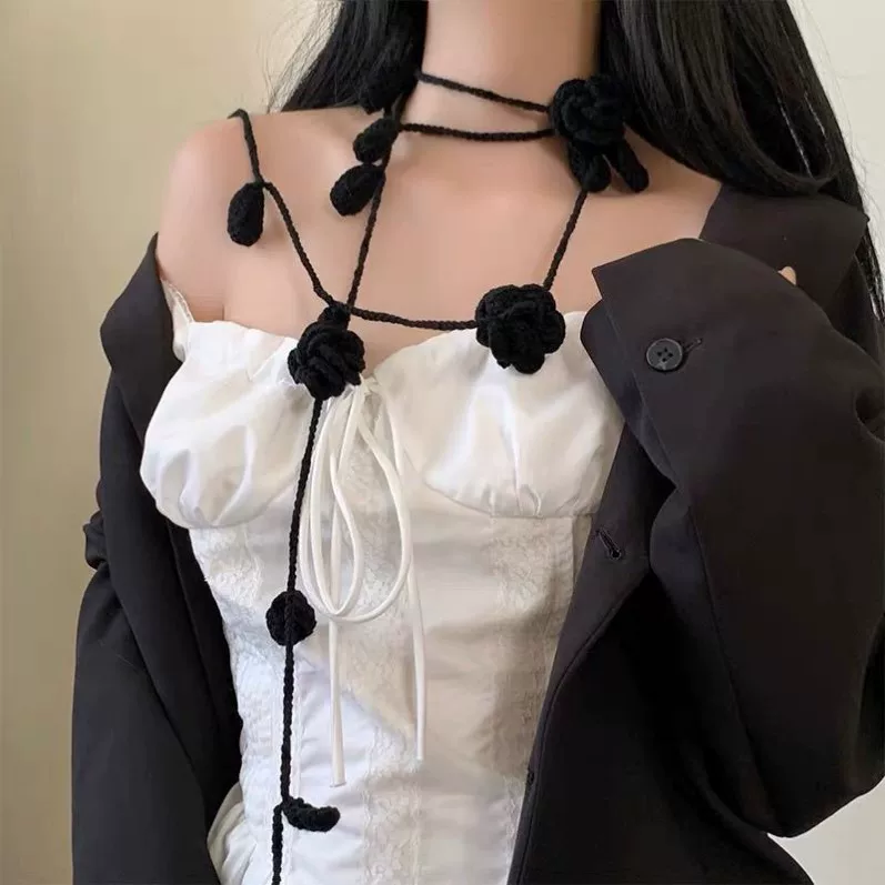 玫瑰花腰带设计感小众针织腰炼配
