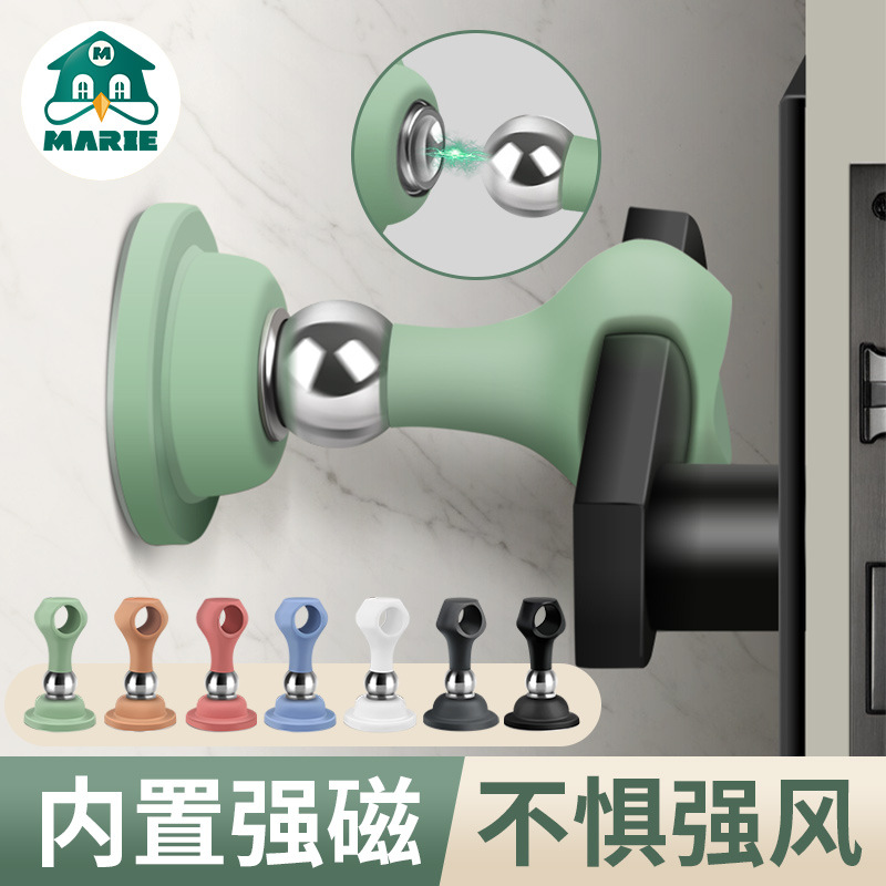 门吸免打孔新款门挡器卫生间玻璃门把手硅胶防撞强磁铁固定吸门碰
