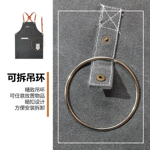 防水帆布围裙定制工作服男咖啡师专用奶茶店西餐厅女时尚 牛仔布料