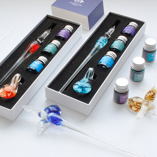 Semiramis蘸水笔狮美乐蘸墨笔新颖时尚玻璃笔花色摆件试色笔金粉墨水小礼盒 节日送礼