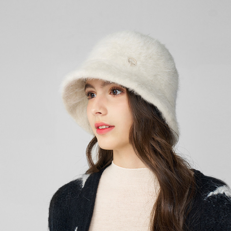 【吉杰推荐】卡蒙一体编织兔毛绒渔夫帽大头围毛茸茸护耳盆帽