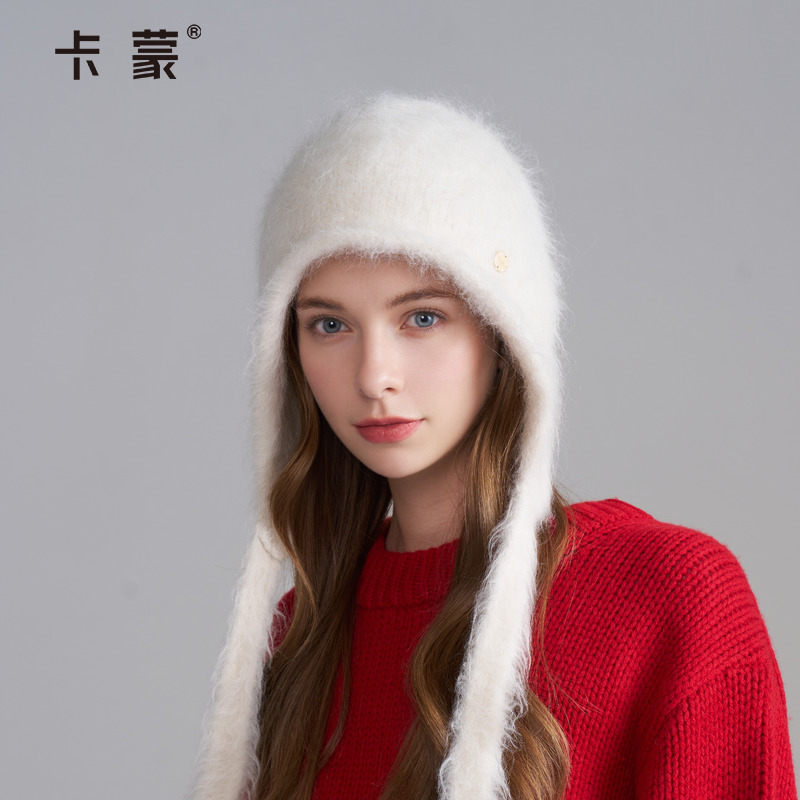 卡蒙帽子针织帽女红色毛线帽2025新款登山防寒保暖大头围显脸小帽