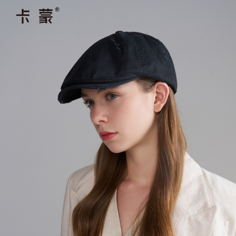 卡蒙全棉复古贝雷前进帽女显脸小百搭大帽檐鸭舌帽秋冬大头围纯色