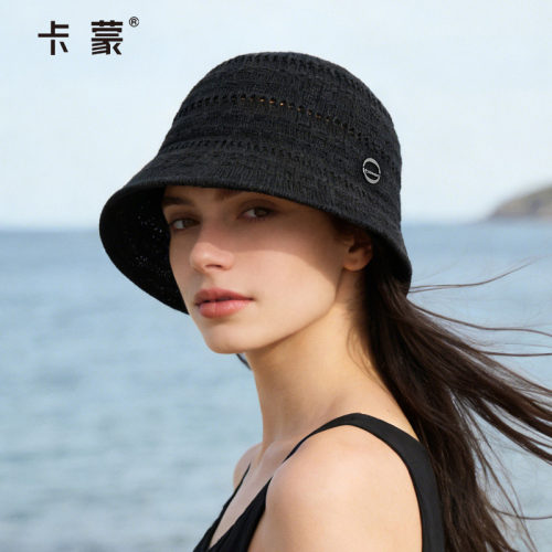 卡蒙帽子女防晒帽薄款编织镂空渔夫帽新款防紫外线可折叠透气盆帽