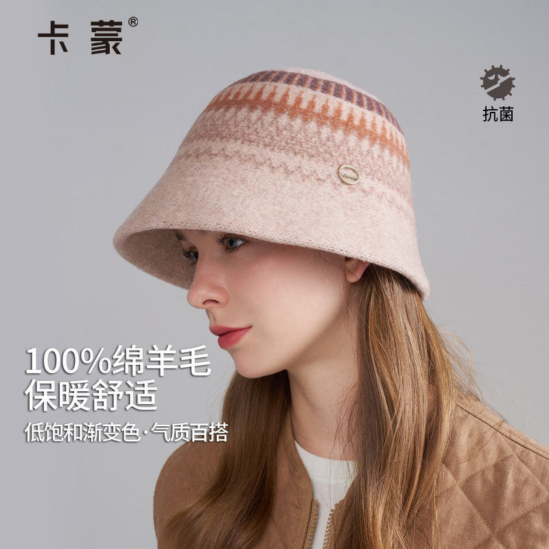 卡蒙100羊毛帽子新款渔夫帽女士秋冬小香风可折叠保暖妈妈盆帽