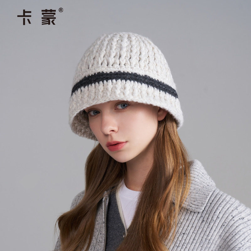 卡蒙羊毛针织帽女士大头围新款毛线帽护耳韩版渔夫帽秋冬保暖帽子