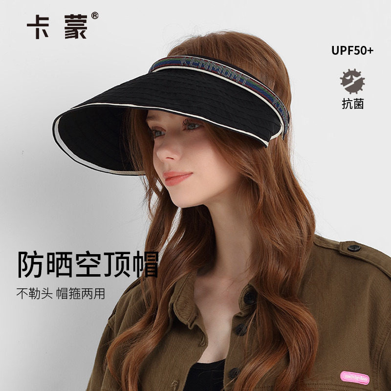 卡蒙大檐遮脸防晒空顶发箍贝壳帽女士户外休闲轻薄速干遮阳太阳帽