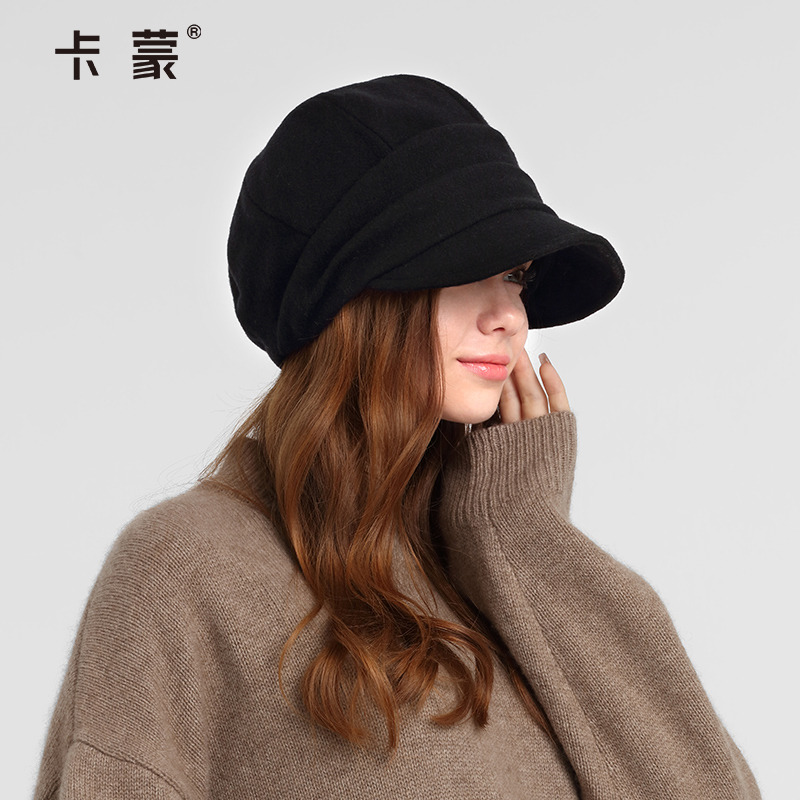 修脸型黑色英伦风保暖毛呢蓓蕾帽