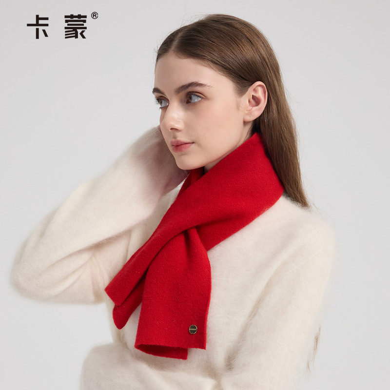 卡蒙羊绒围巾女款2025新款披肩两用羊毛时尚洋气高档红色围巾