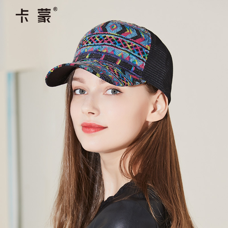 卡蒙亮片绣花棒球帽街头ins潮女弯檐速干遮阳鸭舌帽潮流嘻哈帽