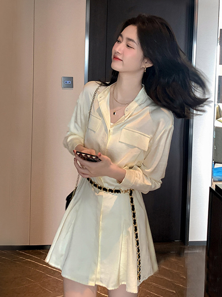 小香风衬衫连衣裙女2023春装新款设计高级感小众轻熟御姐风短裙子
